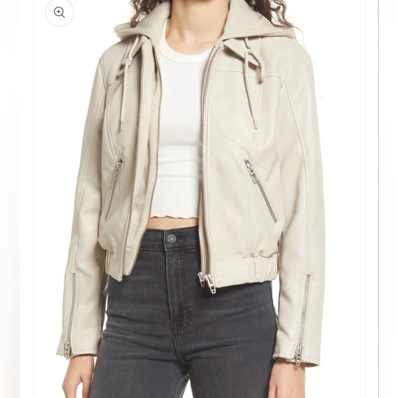 BlankNYC FAUX LEATHER BOMBER JACKET WITH REMOVABLE HOOD - Picture 11 of 11